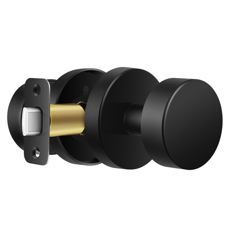 naubea Matte Black Door Knob Passage Door Knob Interior for Closet and Hallway, Heavy Duty Round Vintage Door Handle - Image 2
